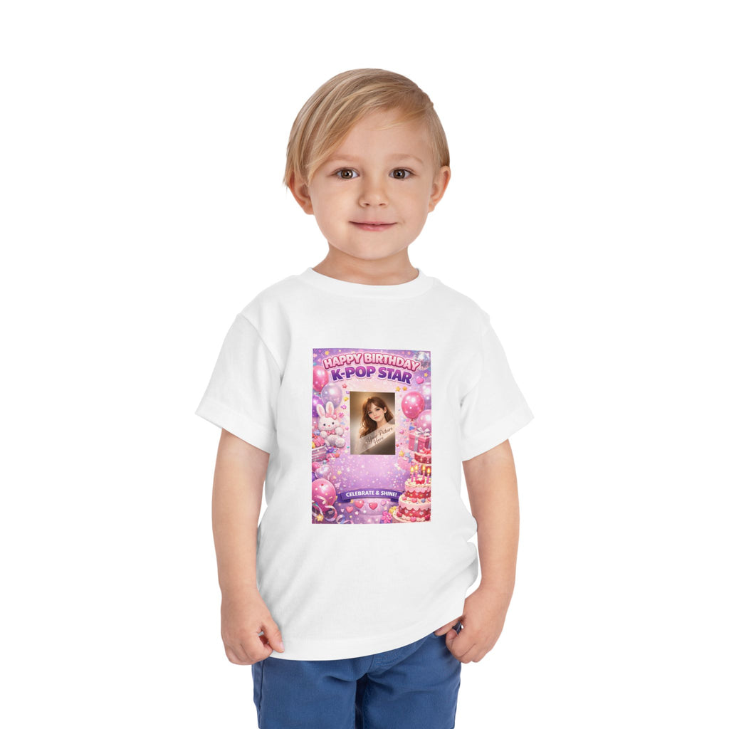 Toddler Tee — "Happy Birthday K-Pop Star" Pink Birthday Photo Shirt - Upload your own picture