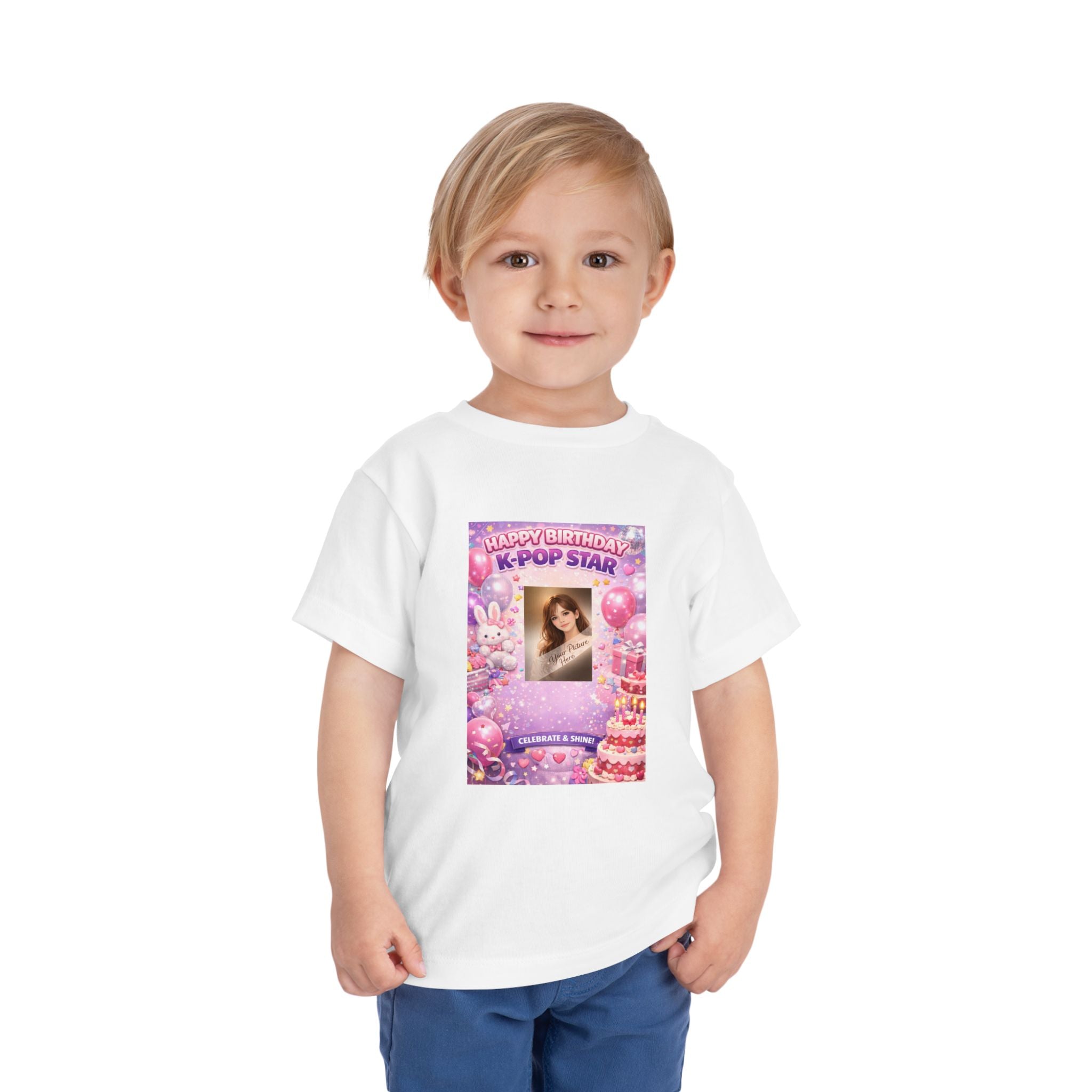 Toddler Tee — "Happy Birthday K-Pop Star" Pink Birthday Photo Shirt - Upload your own picture