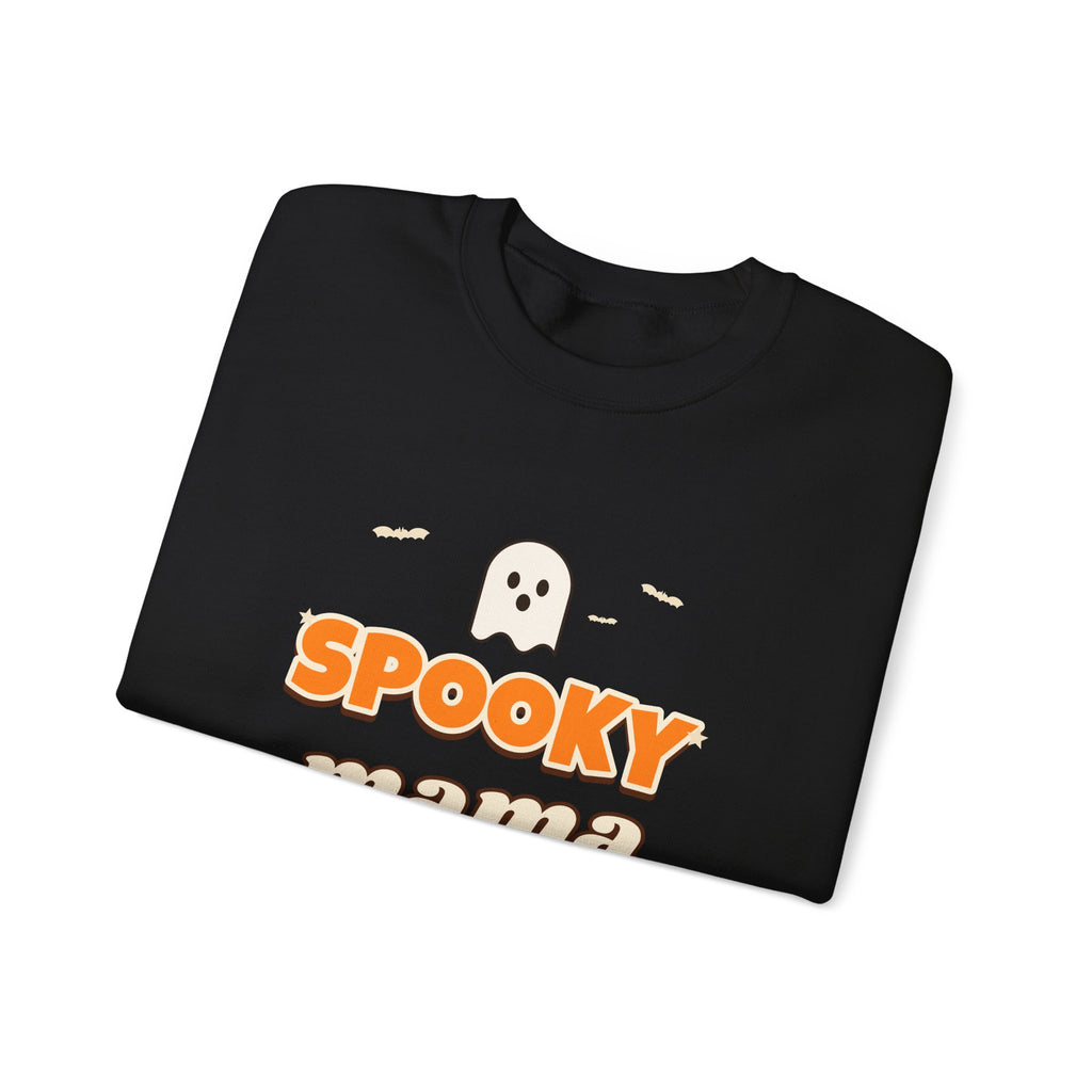 Spooky Mama Halloween Sweatshirt — Retro Pumpkin & Ghost Crewneck for Moms