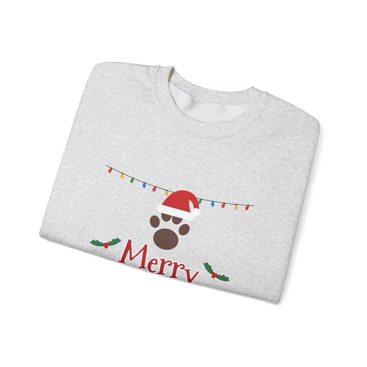 Merry Woofmas Sweatshirt — Dog Mom Christmas Paw Print Santa Hat Crewneck