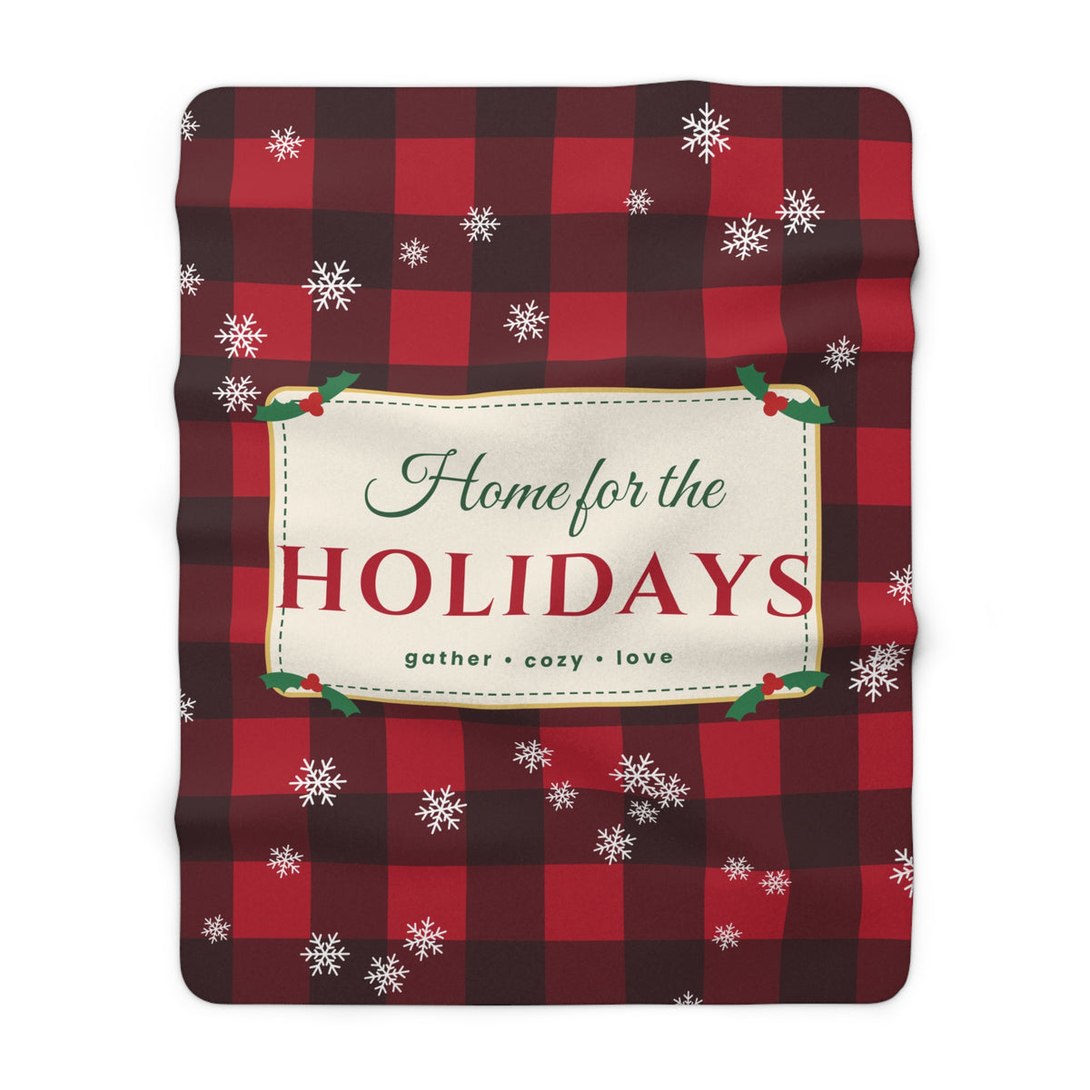 Home for the Holidays Sherpa Blanket — Buffalo Plaid Christmas Fleece Throw