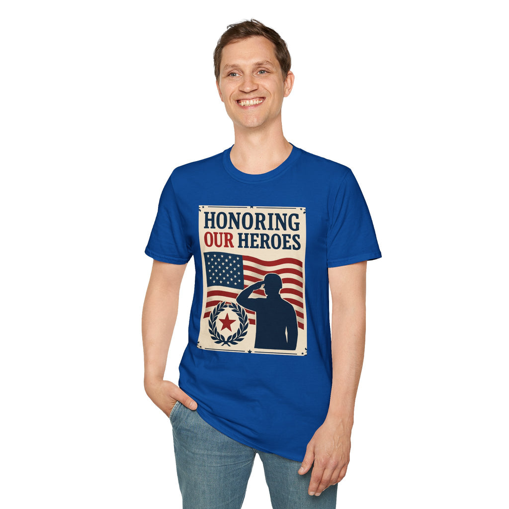 Honoring Our Heroes Patriotic T-Shirt — Salute, American Flag Memorial Tee