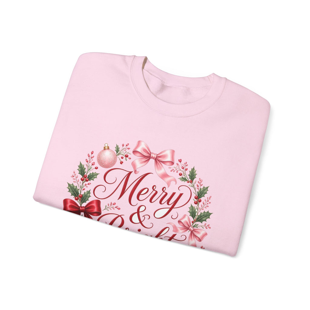 Merry and Bright Coquette Bow Sweatshirt — Pink Christmas Crewneck