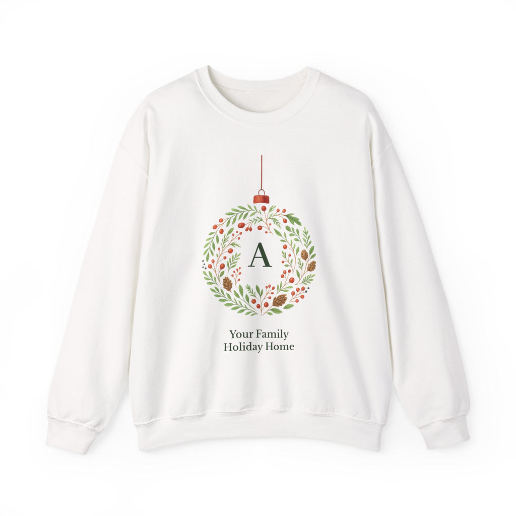 Monogram Holiday Ornament Crewneck Sweatshirt — Personalized 'Your Family Holiday Home'