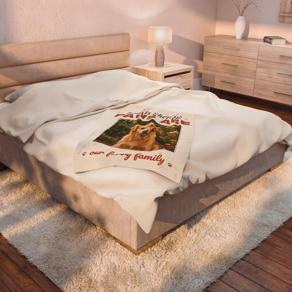Personalized Pet Photo Blanket — Home Is Where the Paws Are Custom Dog or Cat Velveteen Throw