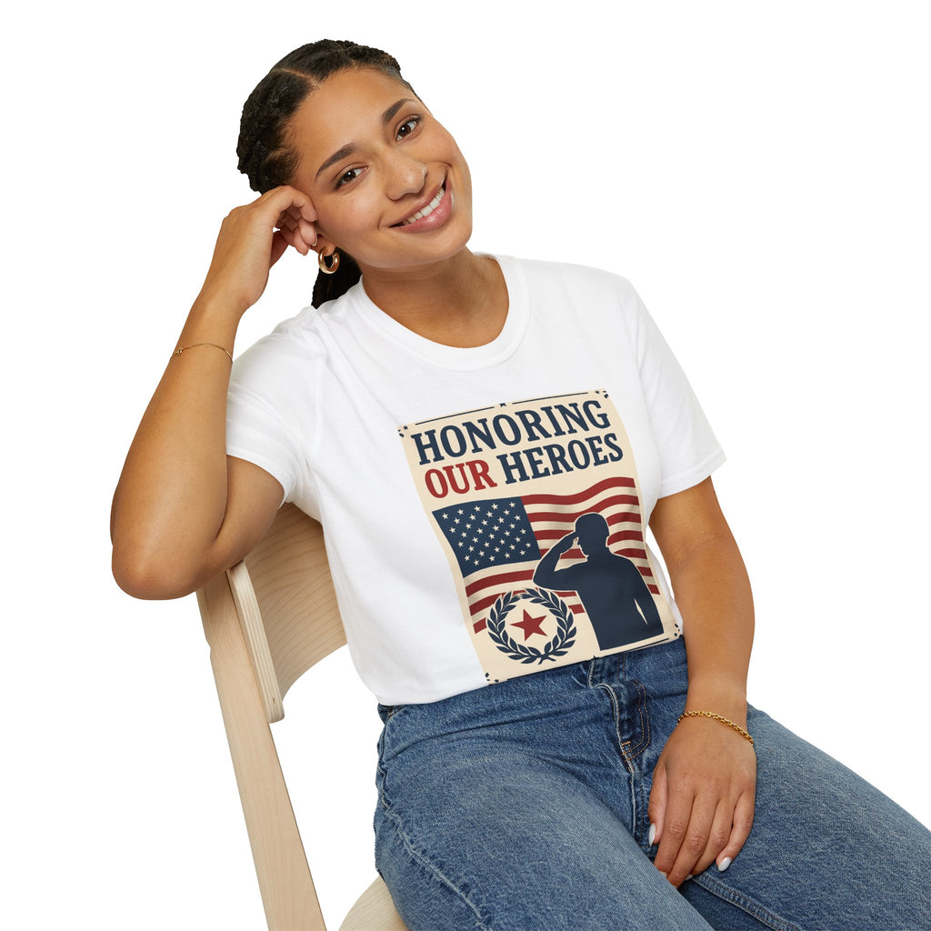 Honoring Our Heroes Patriotic T-Shirt — Salute, American Flag Memorial Tee