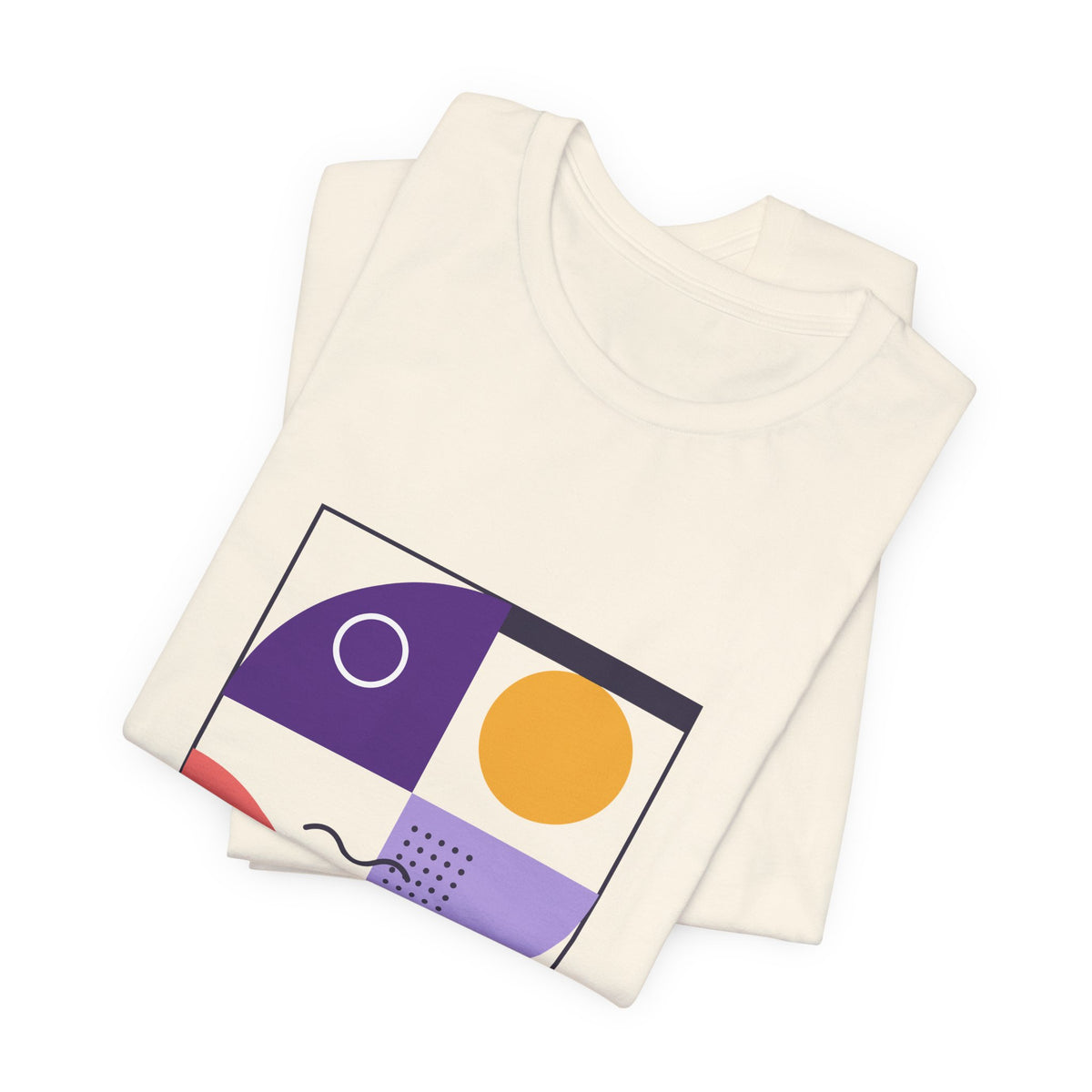 Modern Geometric Art Tee — Bauhaus Inspired Purple Abstract Shapes T-Shirt