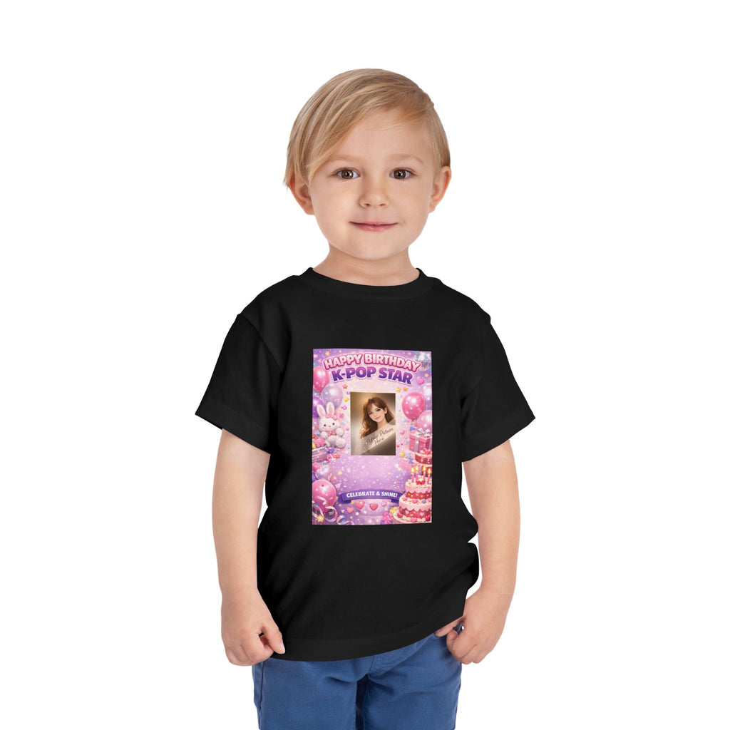 Toddler Tee — "Happy Birthday K-Pop Star" Pink Birthday Photo Shirt - Upload your own picture