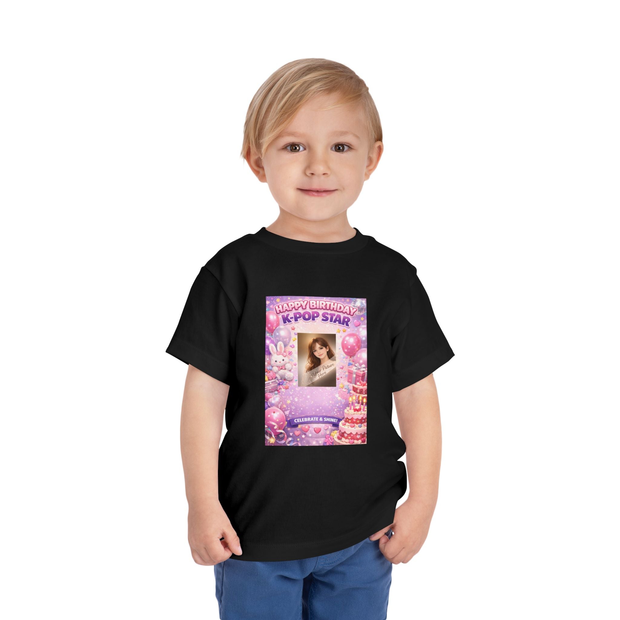 Toddler Tee — "Happy Birthday K-Pop Star" Pink Birthday Photo Shirt - Upload your own picture