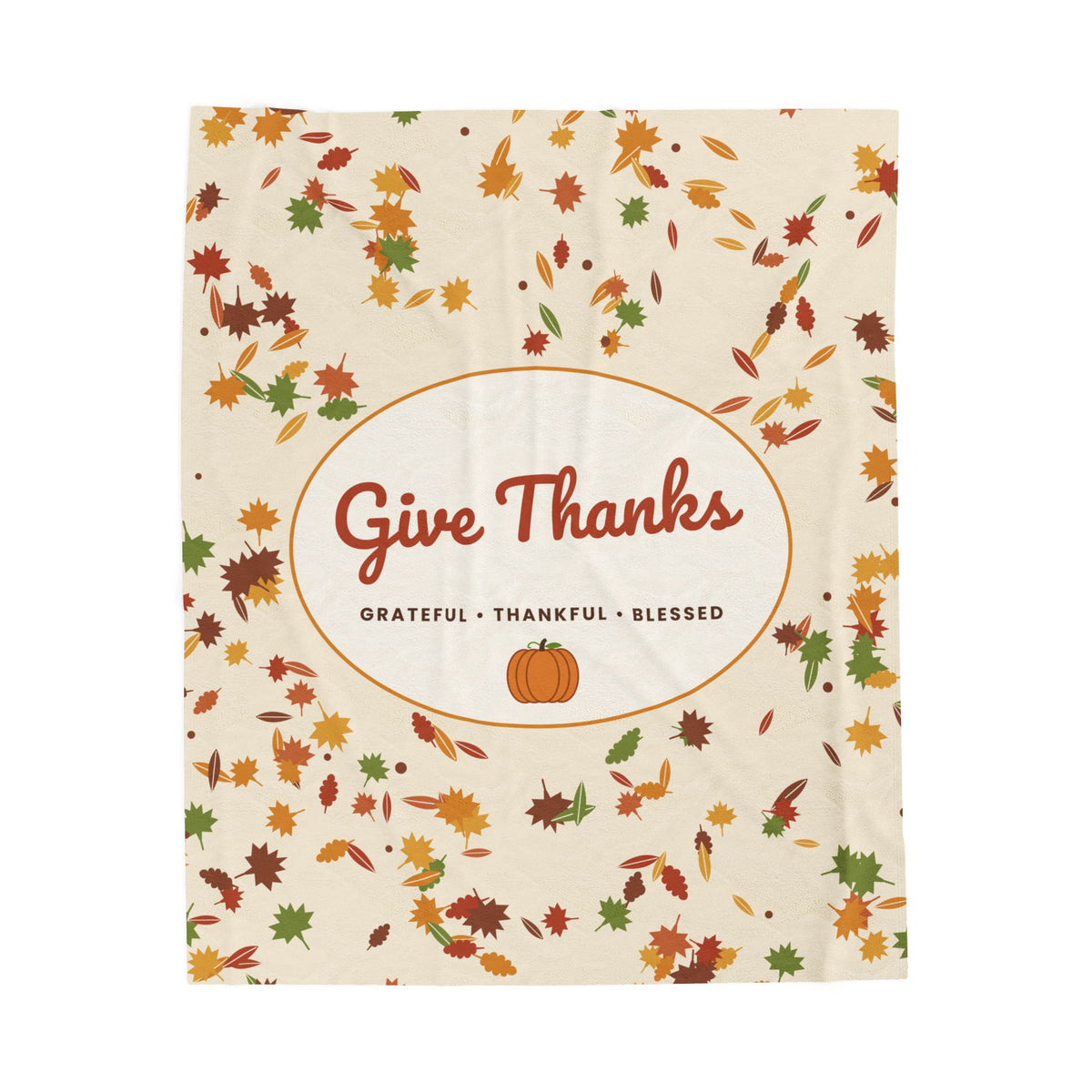 Give Thanks Velveteen Plush Blanket — Autumn Leaves Thanksgiving Throw