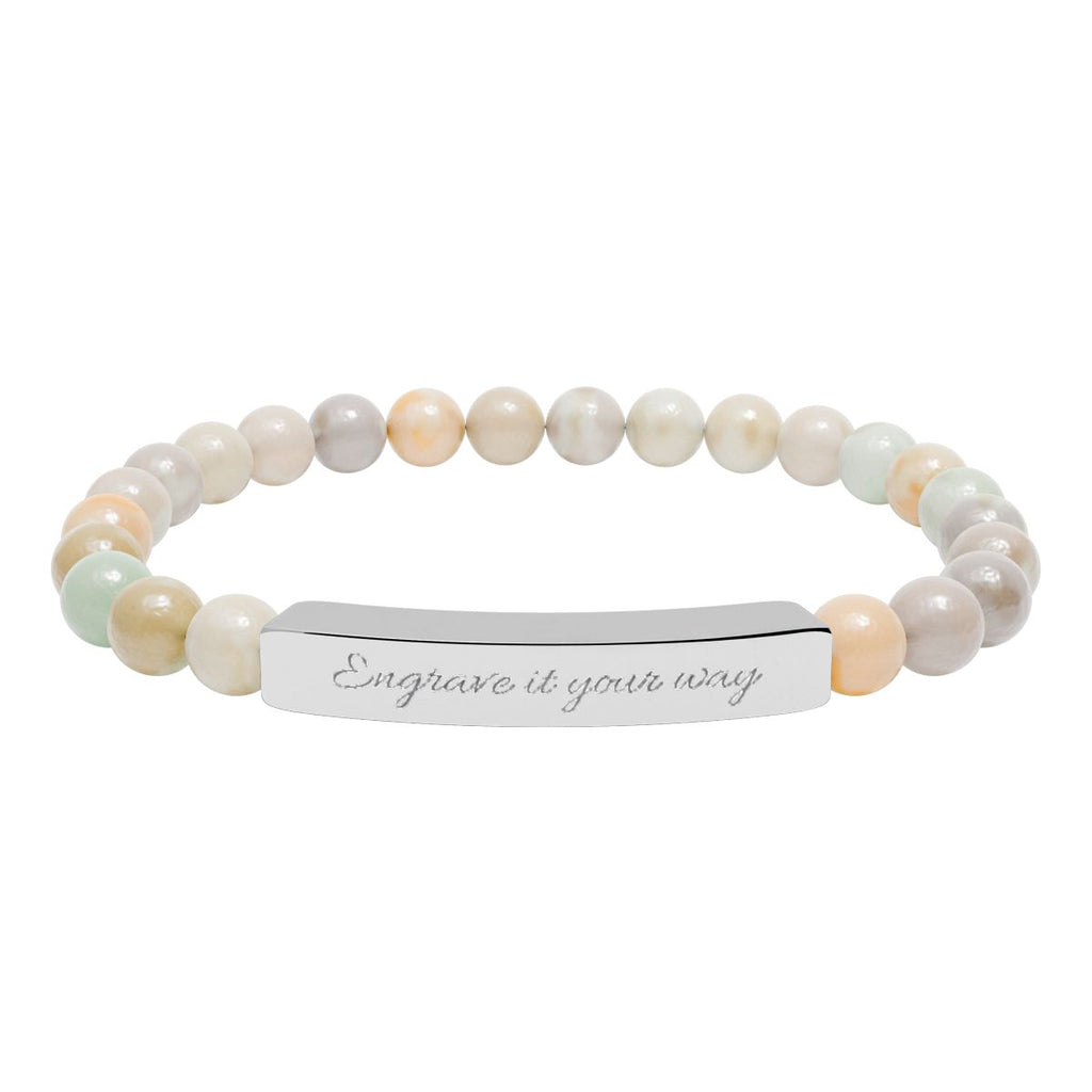Natural Stone Stretch Bar Bracelet (Engraving)